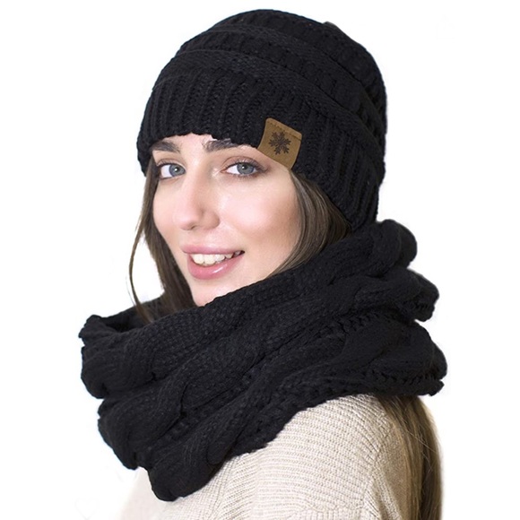 Accessories - Chunky Hat Scarf Set Cable Knit Beanie Gloves Winter Accessories Womens Woven